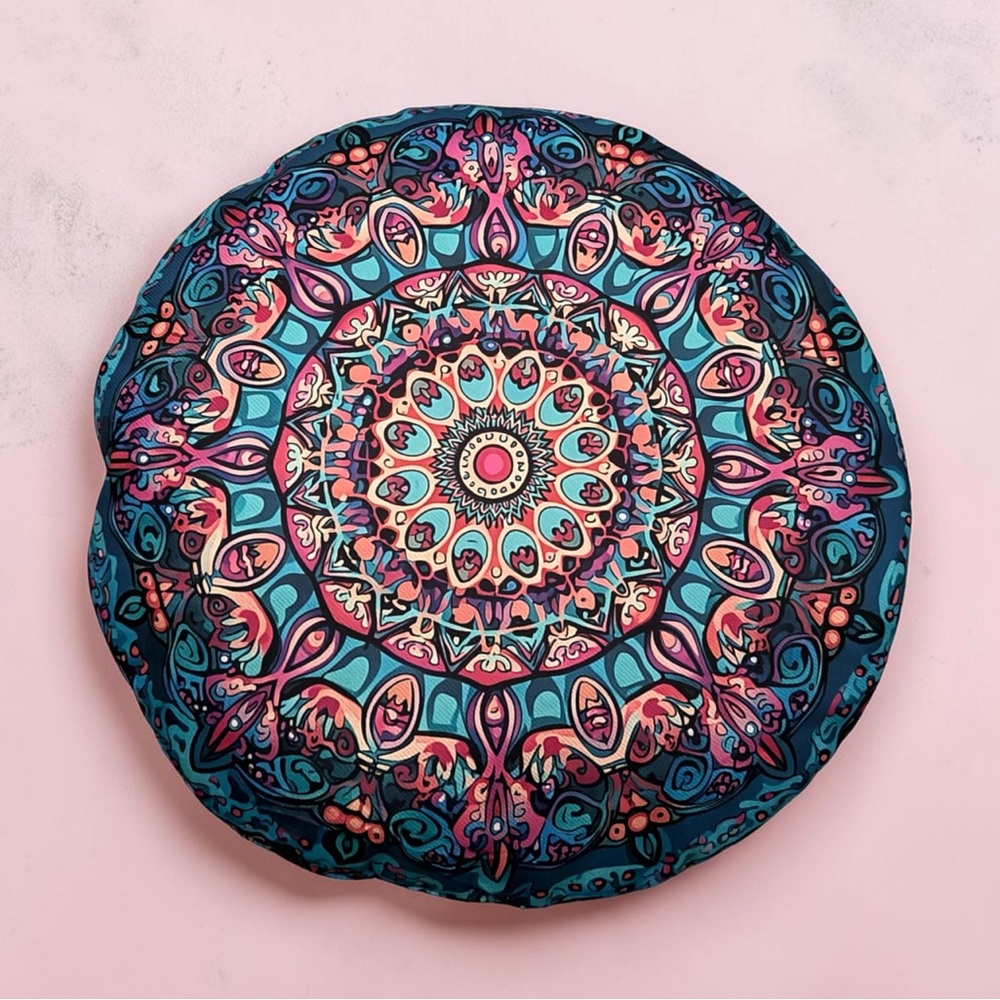 Round Mandala Pillow Design Teal, Pink & Navy. Room Decor Bedding Floors
